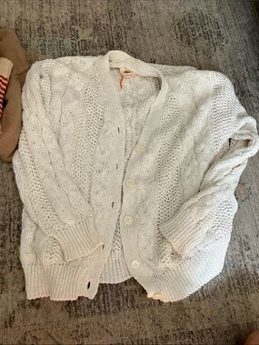 Chunky Cream Cable Knit Button-Front Sweater